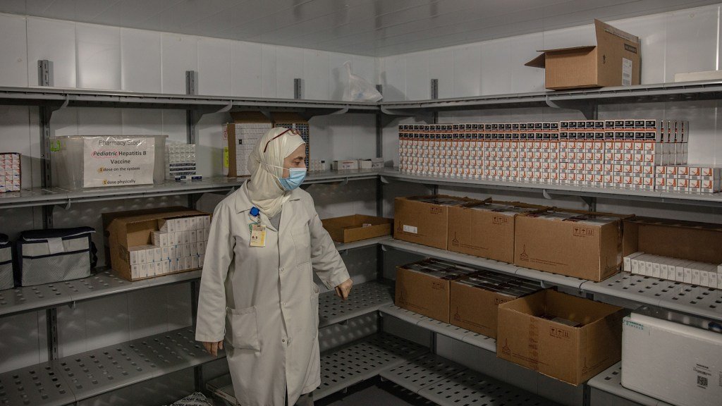 Raeda Bitar, a pharmacist at Rafik Hariri University Hospital where insulin units are stored. Direct Relief has been able to provide critical donations to the facility since 2020's explosion. (Photo by Francesca Volpi for Direct Relief)