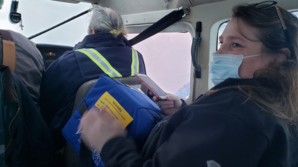 Rebecca Coupchiak, the Community Health Aide Program Manager at Bristol Bay Area Health Corporation, travels with the Covid-19 vaccine to one of 28 remote villages the health center serves in Alaska's Bristol Bay region. (Courtesy photo)
