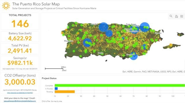 Click on the map above to explore solar power projects installed across Puerto Rico following Hurricane Maria.
